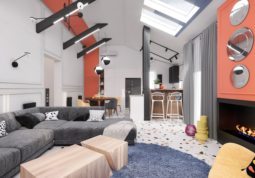 Обложка проекта: Дизайн-проект. Общая комната в реконструируемом доме. Венгрия. 2019 г.