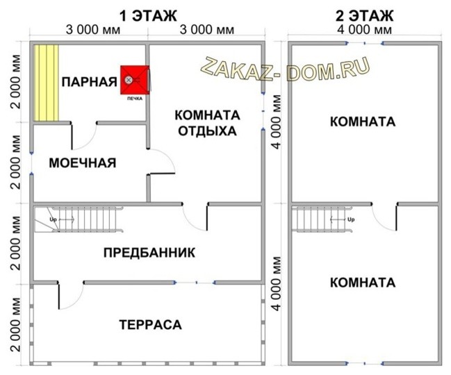 Баня из бруса с мансардой (6х8 м) - Проект № 2Б-22