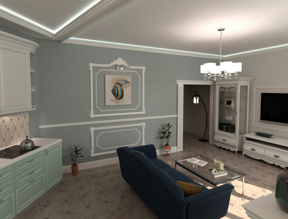 Совмещение кухни и гостиной, классика