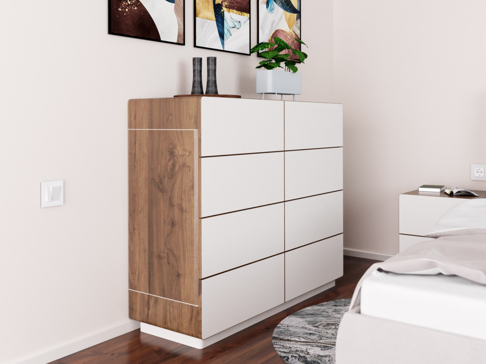 Прикроватные тумбочки и комод в интерьере спальни