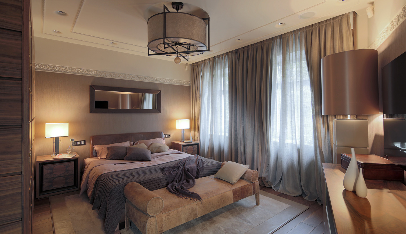 Houzz тур: Кожа, орех и травертин в старинном московском особняке