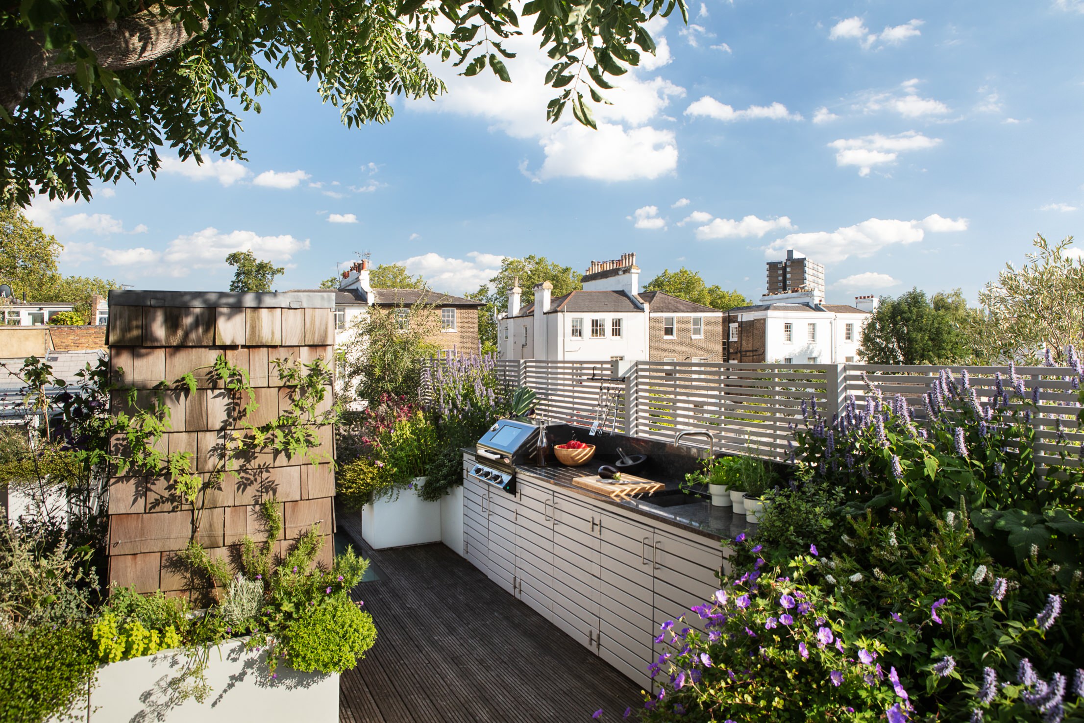 Houzz Британия: Терраса на крыше дома с деревом посередине