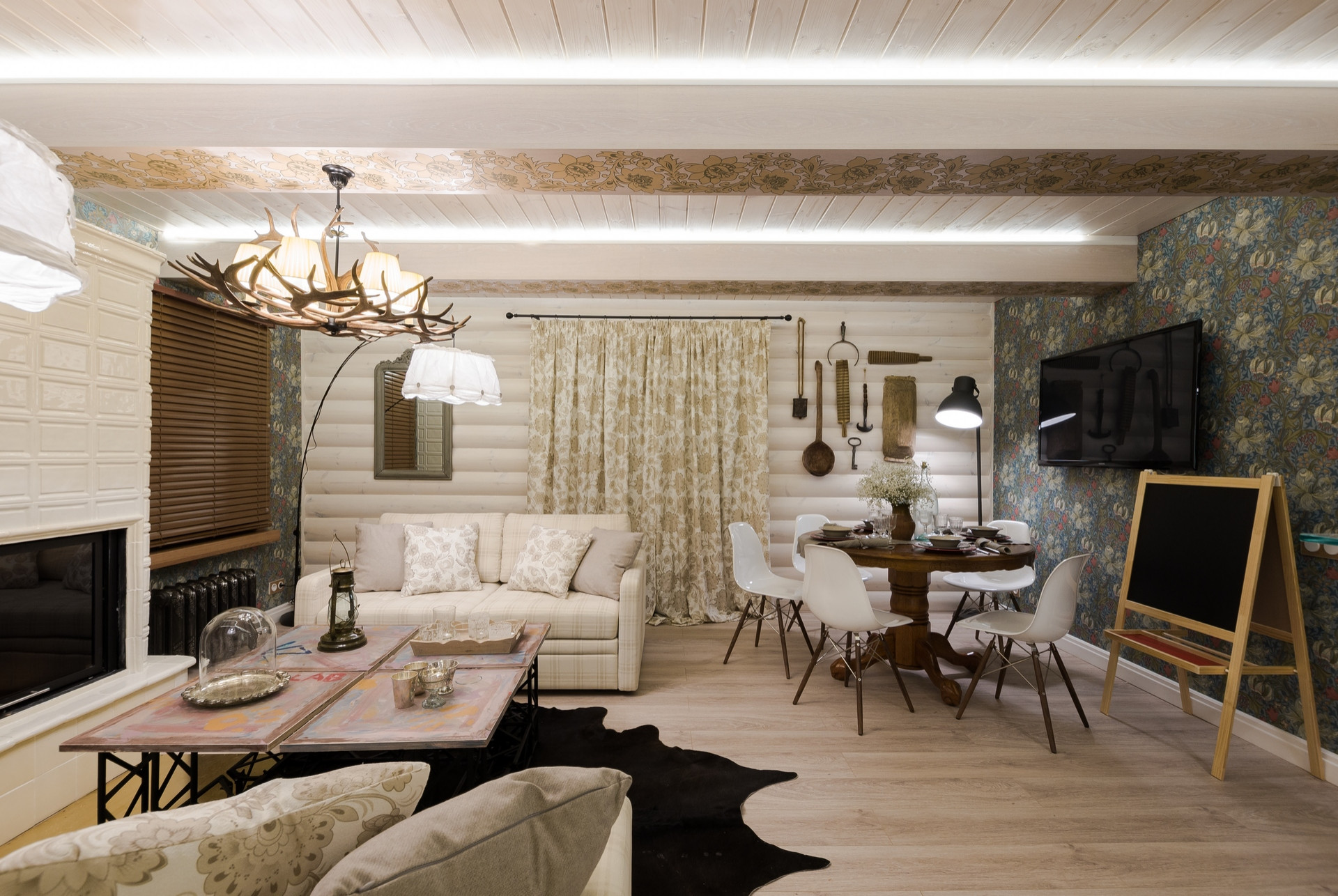 Проект недели: «Английская» изба в дачной гостиной